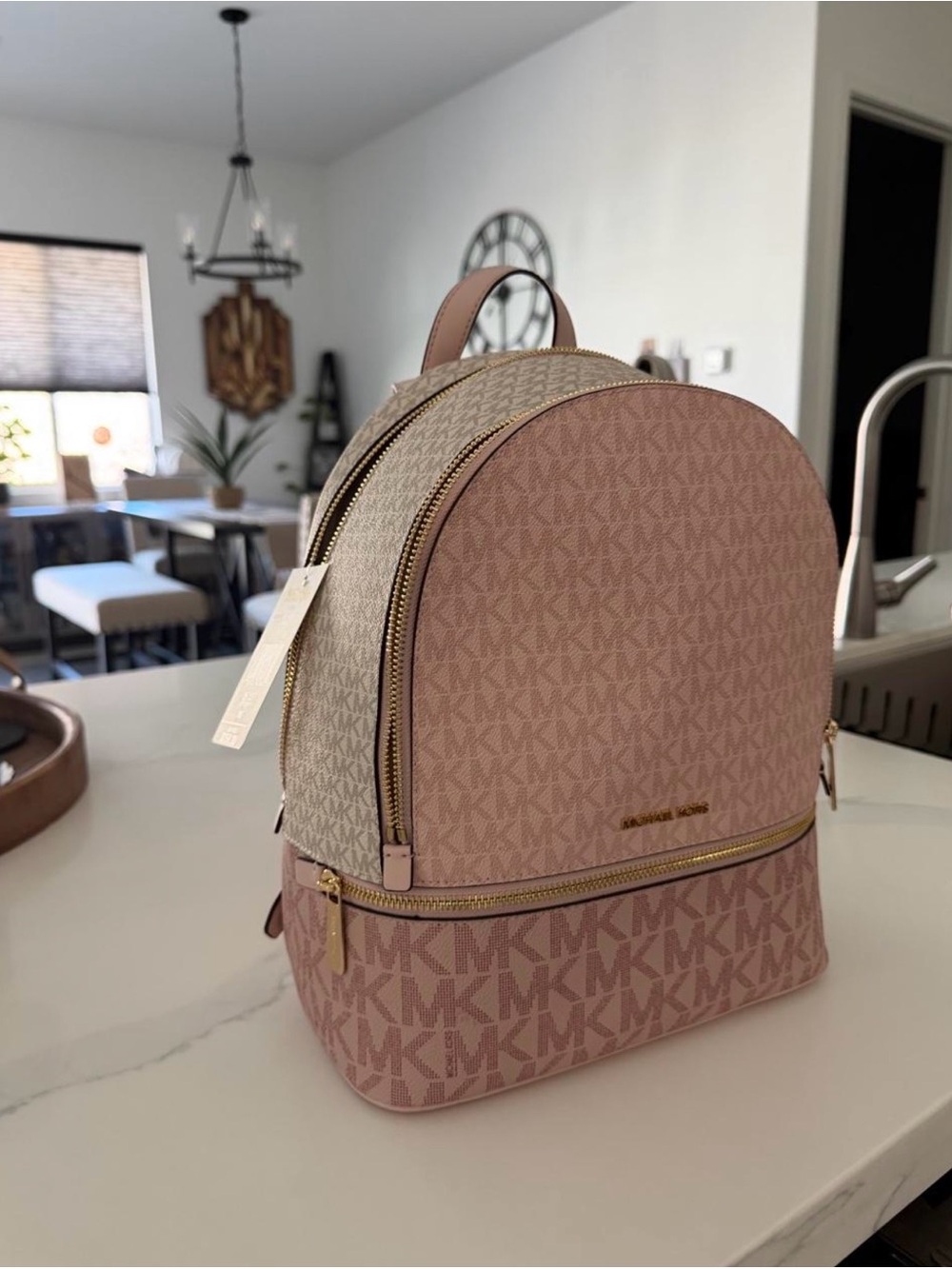 Michael Kors Blush and Beige Signature Dome Backpack